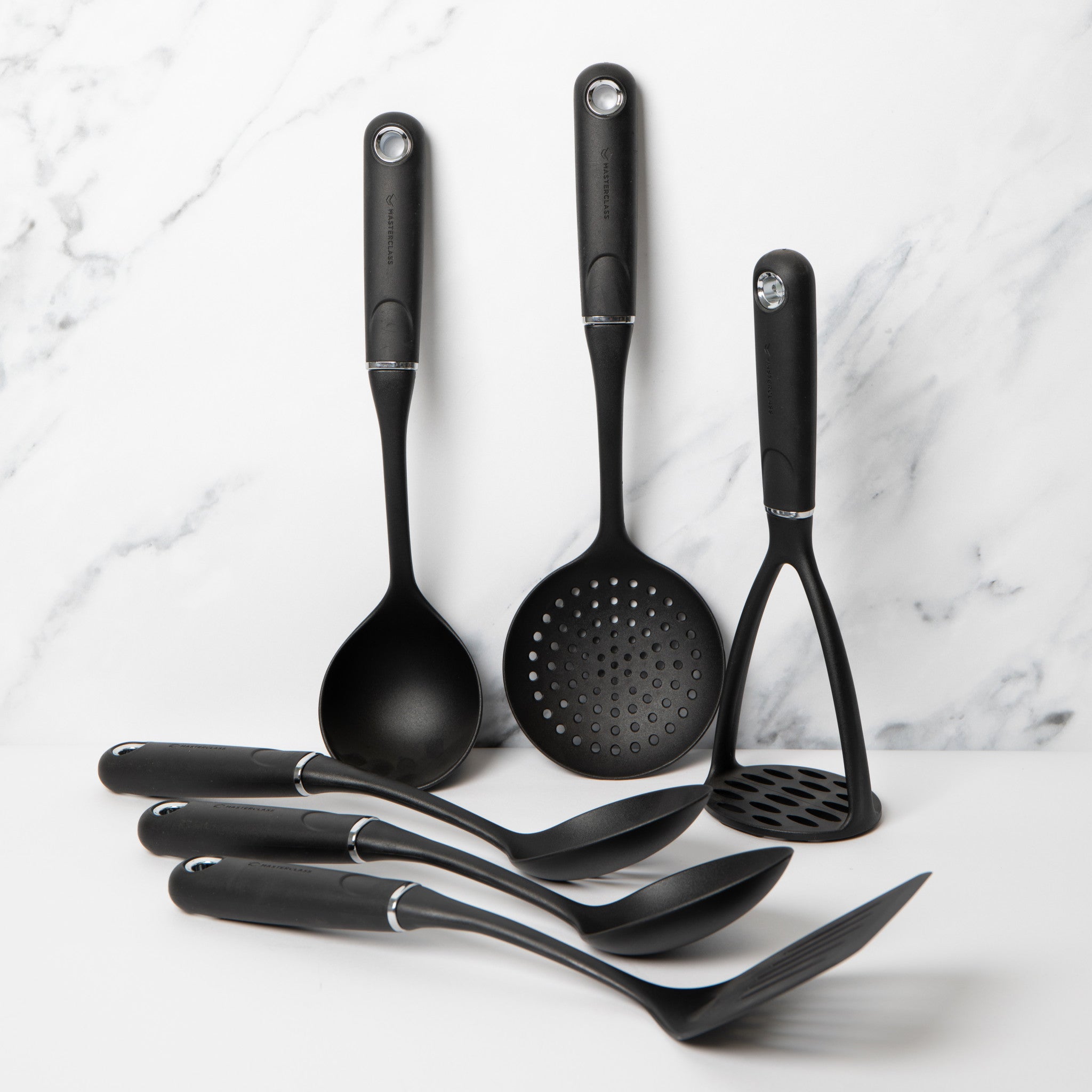 5-Piece Stainless Steel Kitchen Utensil Set – Turner, Ladle, Masher, Slotted & Solid Spoon, Silver