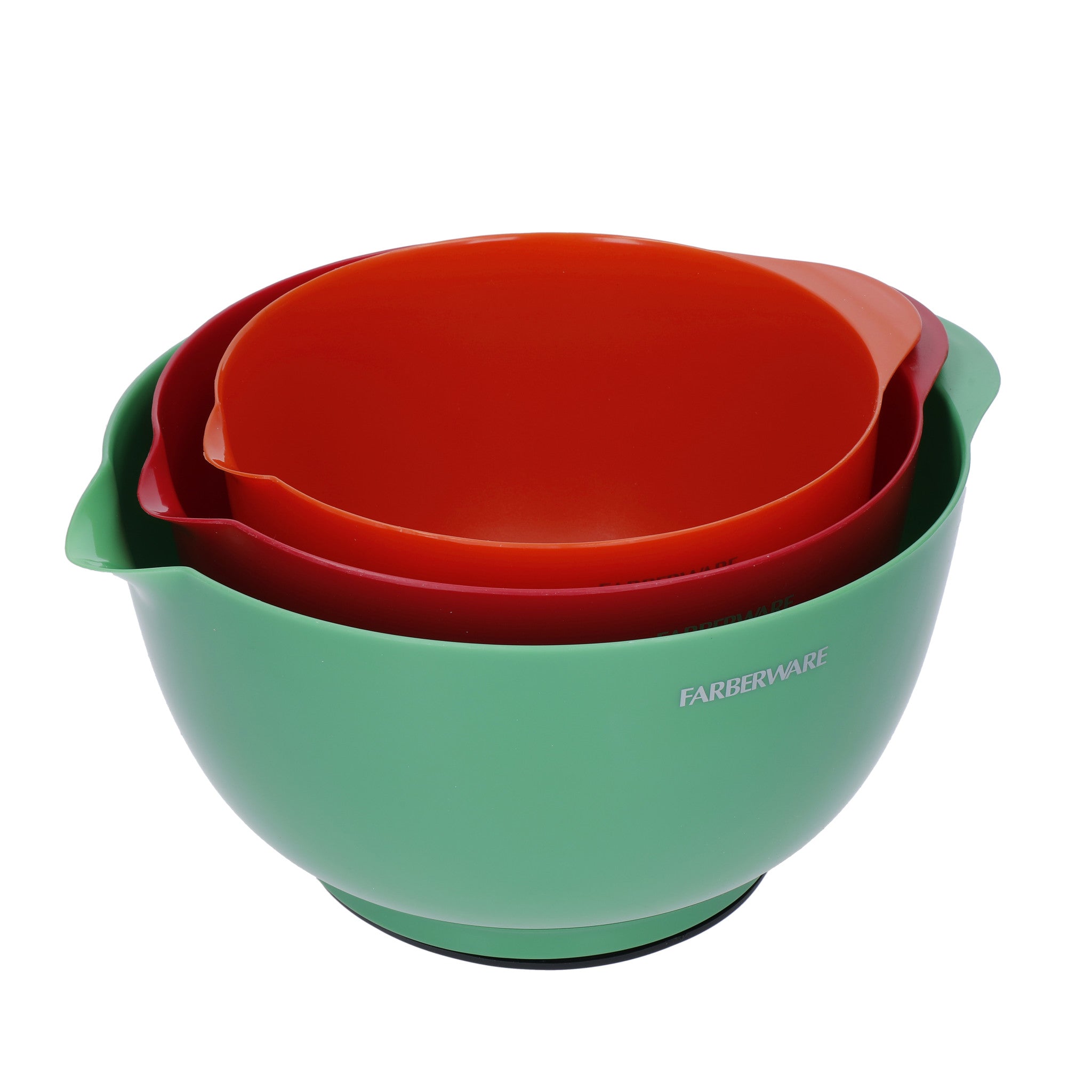 Farberware 3-Piece Plastic Mixing Bowl Set – 2.5, 3.5 & 4.5 Quart Nesting Bowls With Non-Slip Base & Pour Spouts