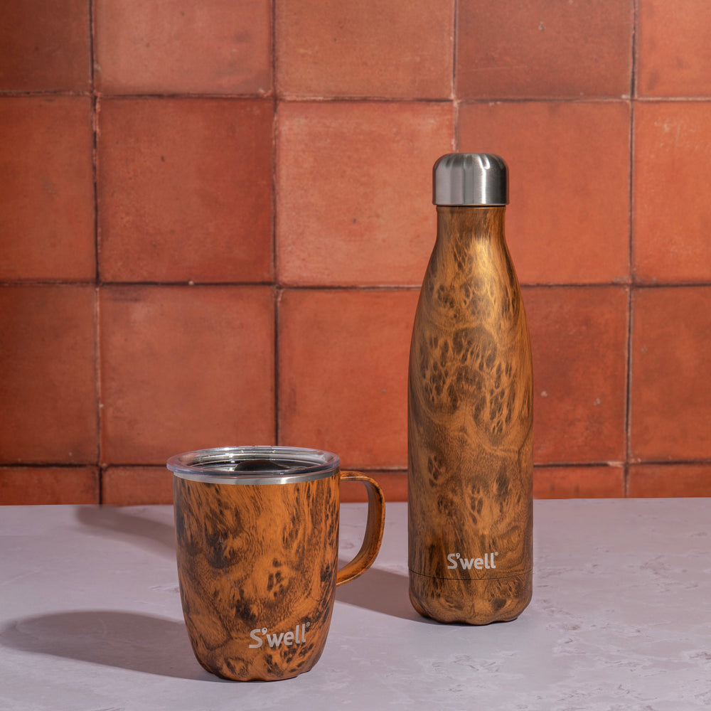 S'well 2pc Travel Mug and Bottle Set with Stainless Steel Water Bottle, 500ml and Travel Mug, 350ml, Teakwood image 1