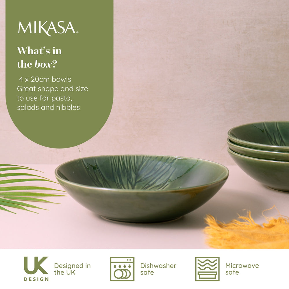 Mikasa Jardin Stoneware Pasta Bowls, Set of 4, 20cm, Green