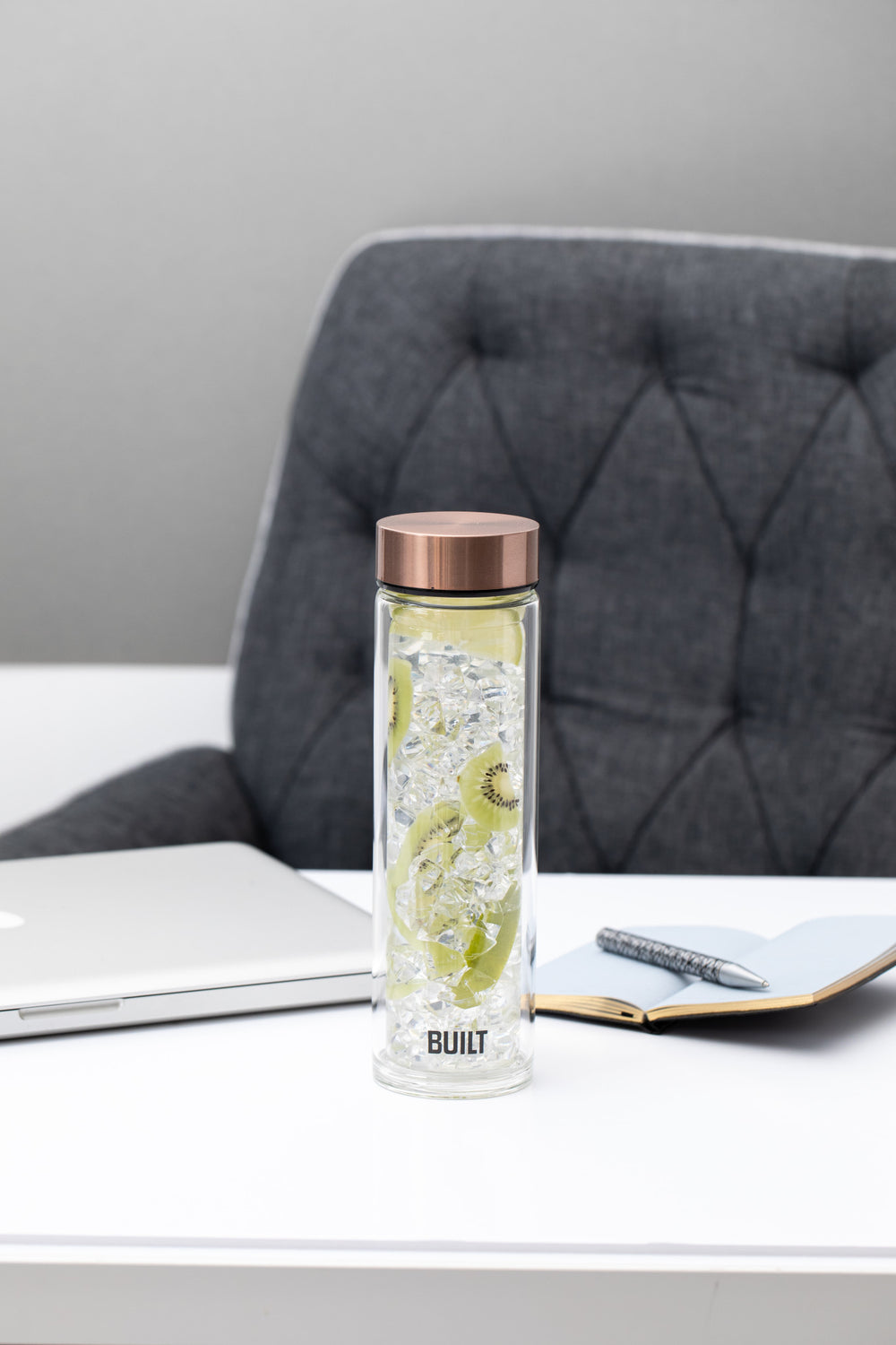 BUILT Tiempo 450ml Insulated Water Bottle, Borosilicate Glass / Stainless Steel - Rose Gold