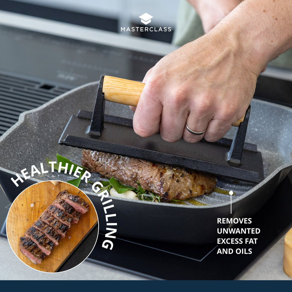 MasterClass Cast Iron Grill Press with Wooden Handle CookServeEnjoy