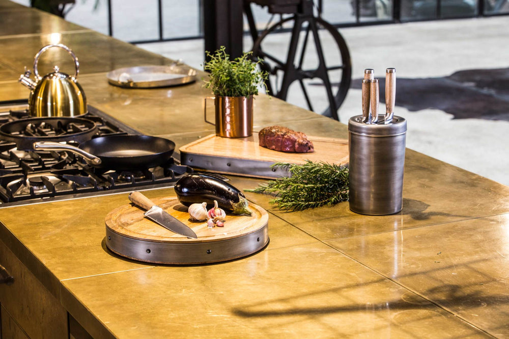 Industrial Kitchen 5-Piece Stainless Steel Knife Set and Knife Block