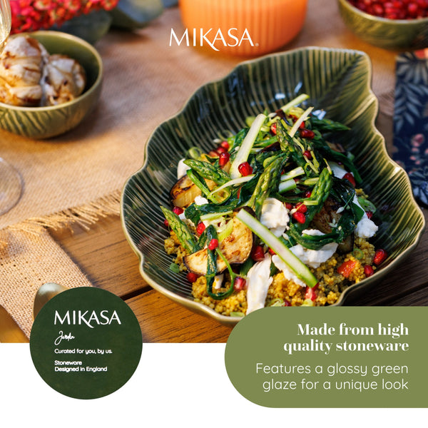 Mikasa Jardin Leaf-Shaped Stoneware Serving Dish, 31.5cm, Green image 11