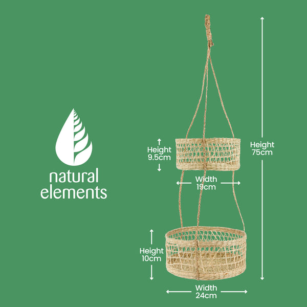 Natural Elements 2-Tier Natural Seagrass Hanging Planter image 8