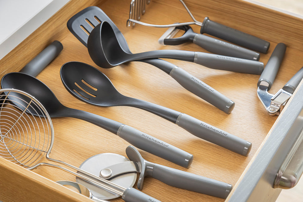 KitchenAid Soft Grip Slotted Spoon - Charcoal Grey