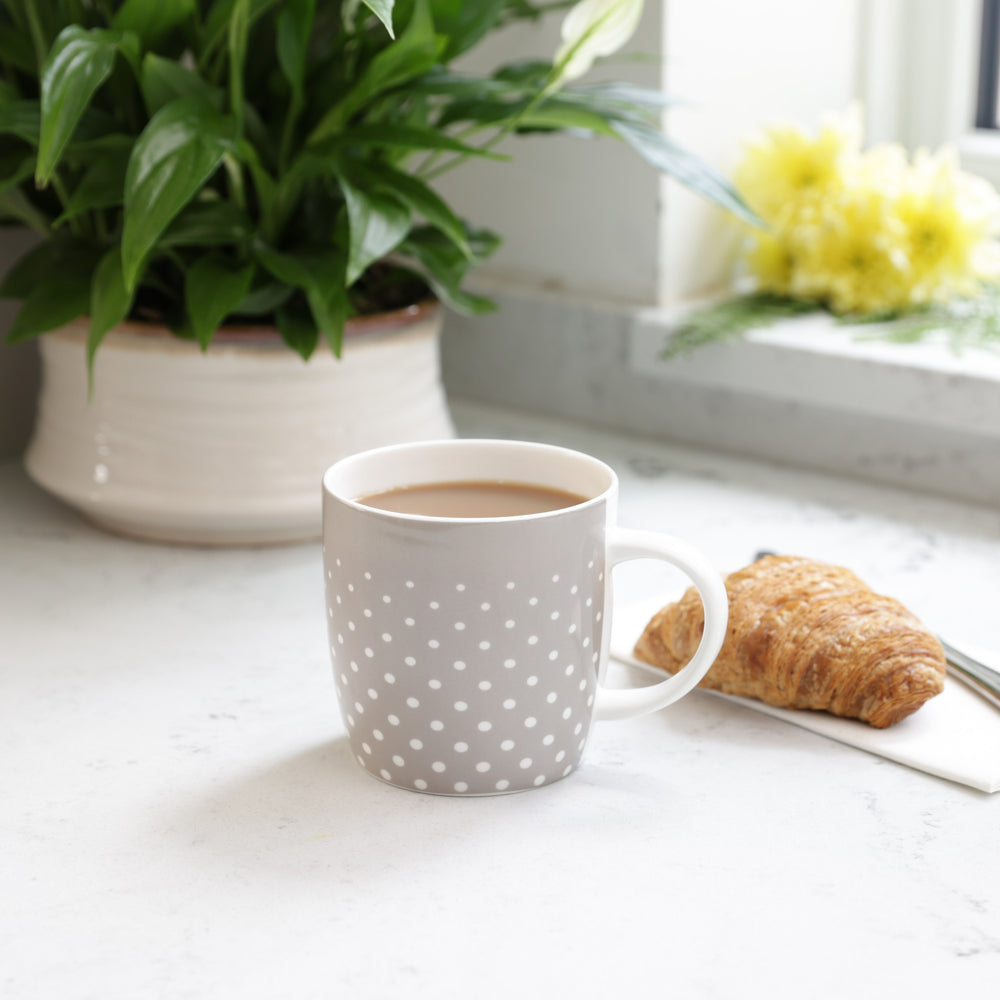 Set of 4 KitchenCraft China Grey Polka Mugs