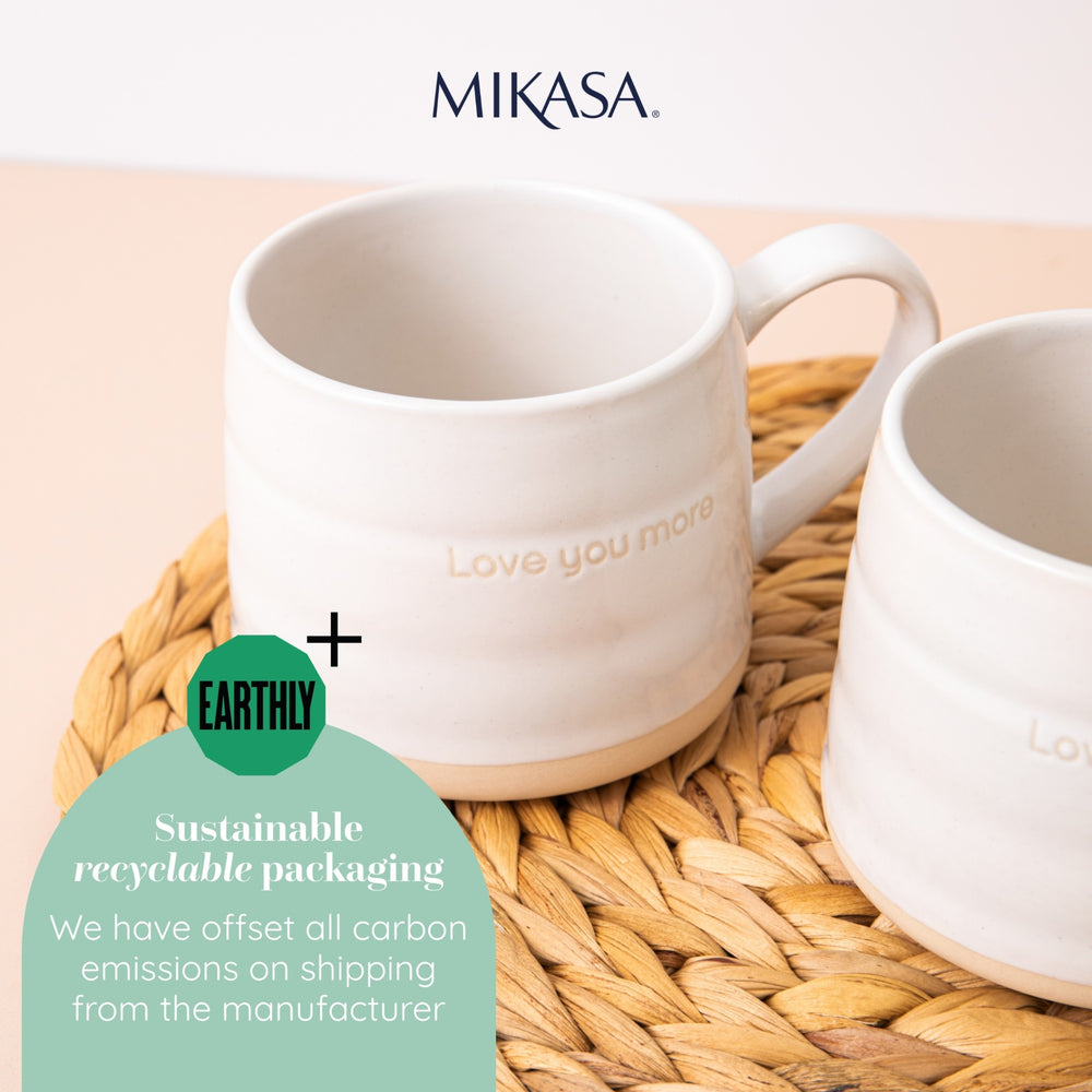 Mikasa Farmhouse Love Ceramic Mugs, Set of 2, 380ml, White
