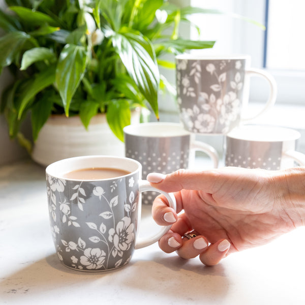 KitchenCraft Grey Floral / Polka Dot Mugs - Set of 4 image 5