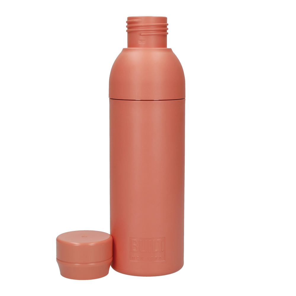 BUILT Planet Bottle, 500ml Recycled Reusable Water Bottle with Leakproof Lid - Coral Pink