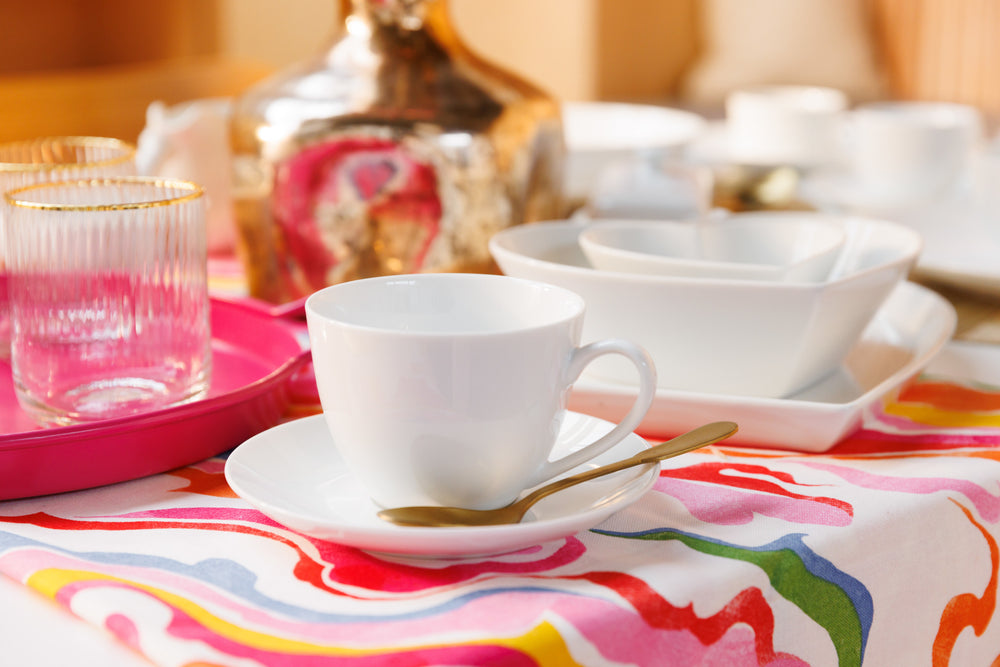 Mikasa Chalk Porcelain Cappuccino Cups and Saucers, Set of 2, 310ml, White