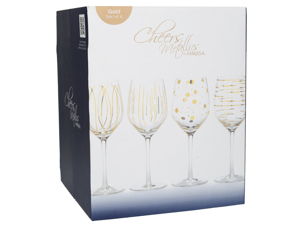 Mikasa Cheers Metallic Gold Set Of 4 14Oz Wine Glasses