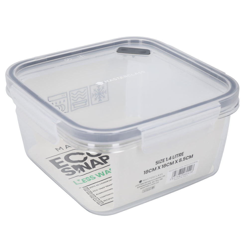 MasterClass Eco-Snap 1.4L Recycled Plastic Food Storage Container - Square