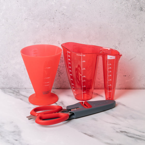 Colourworks Brights Set with Dual Measuring Jug, Scissors and Conical Measure - Red image 2