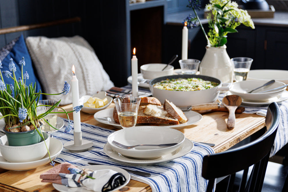 Mikasa Navy Stripe Cotton and Linen Table Runner, 230 x 34cm