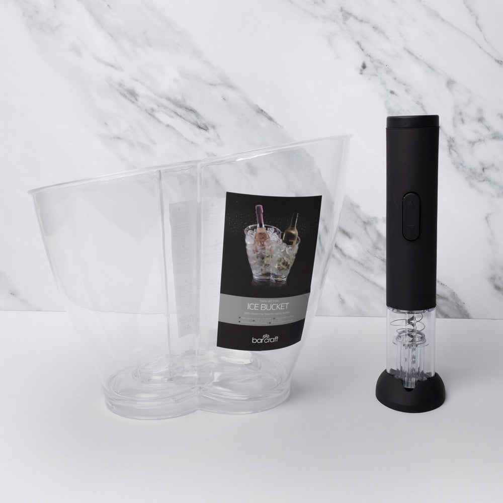 2pc Barware Set including Acrylic Double Sided Drinks Pail and Electric Corkscrew