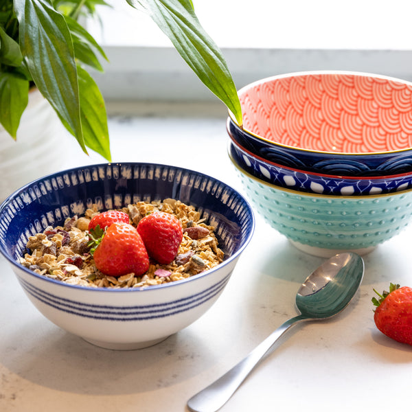 KitchenCraft Set of 4 Ceramic Cereal Bowls - 'Blues' Design image 4