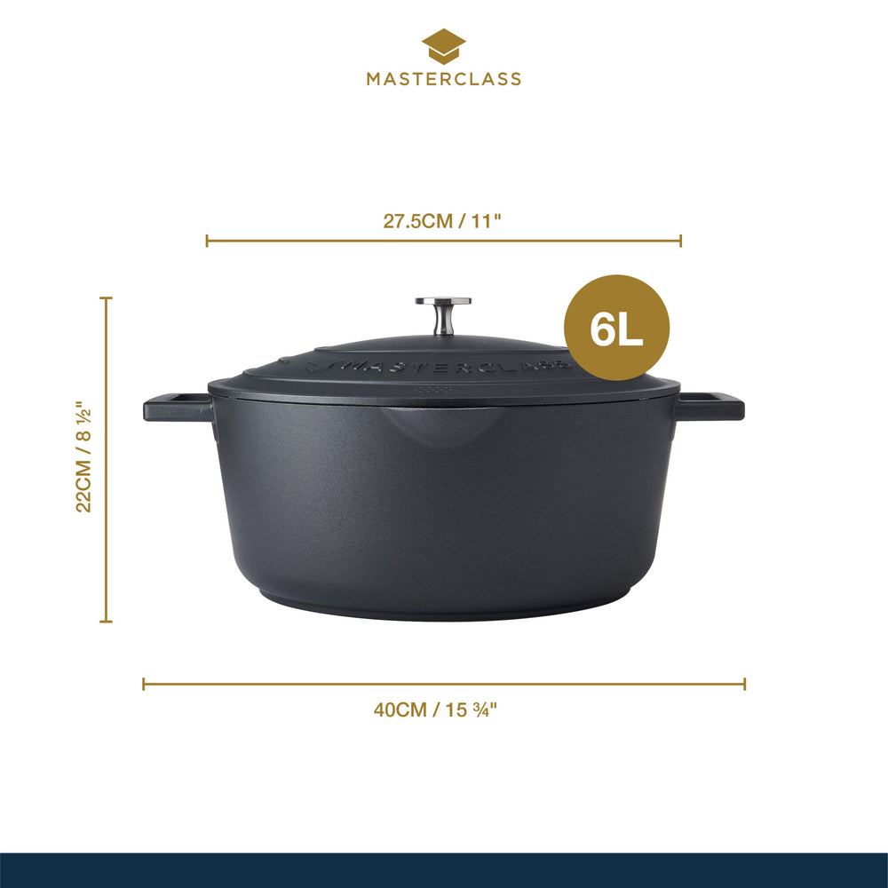 MasterClass Black Oval Cast Aluminium Casserole Dish, 6L