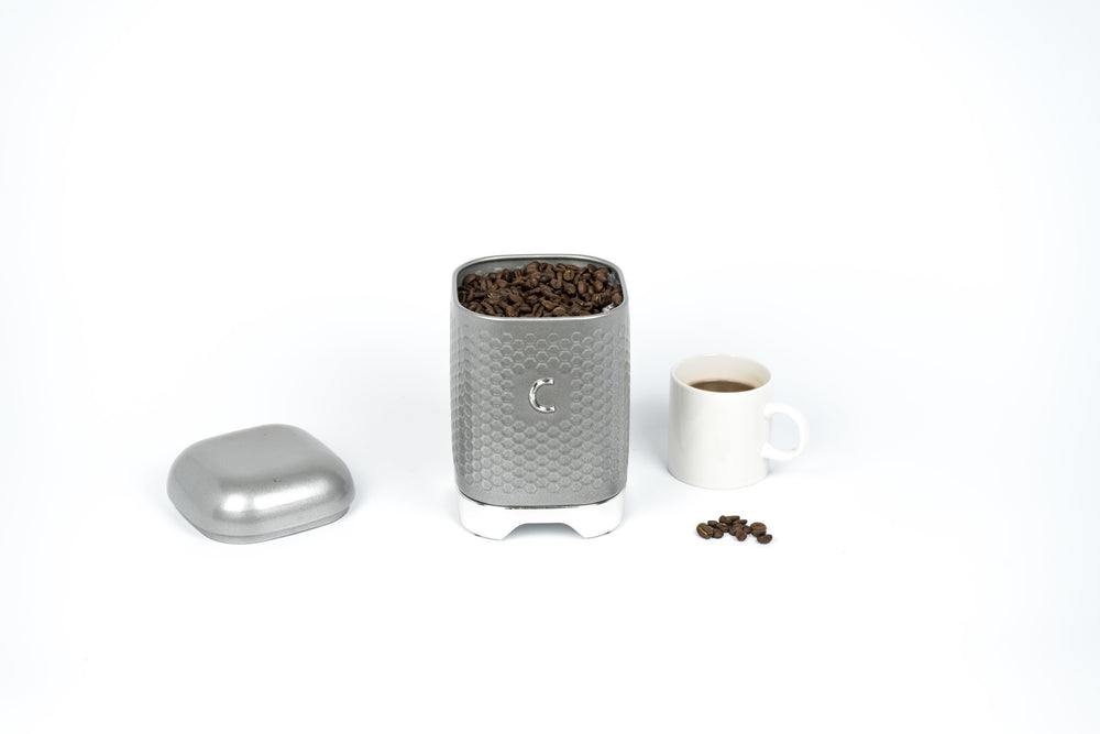 Lovello Retro Coffee Canister with Geometric Textured Finish - Shadow Grey