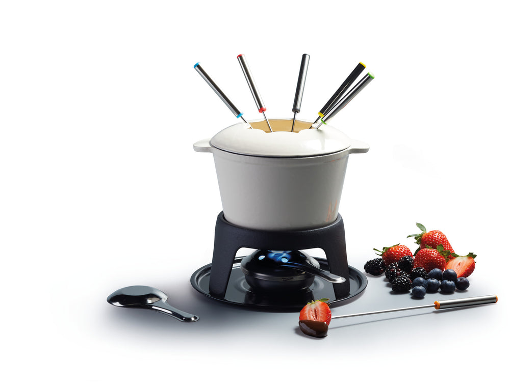 MasterClass Cast Iron Enamelled Cream Fondue Set