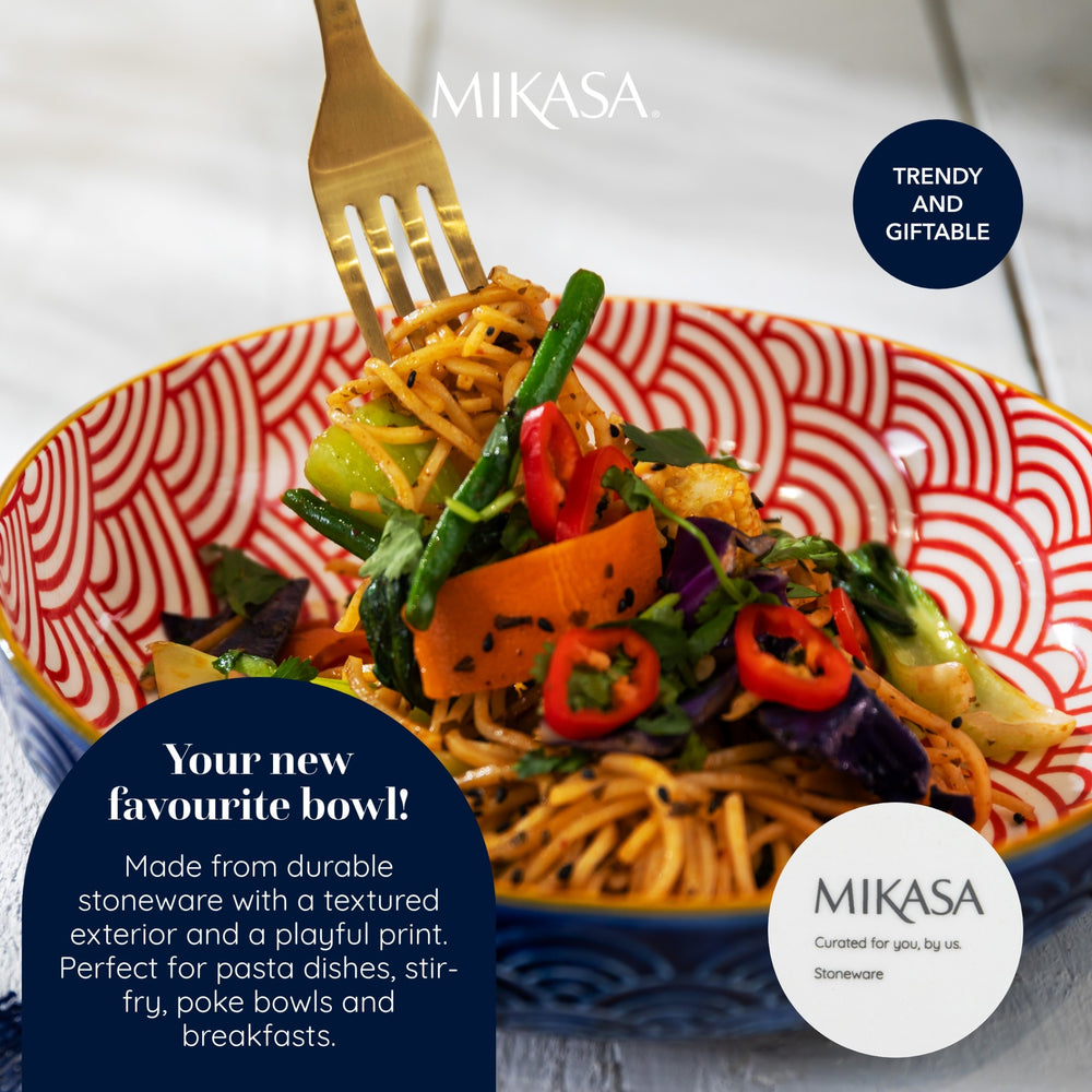 Mikasa Blue Arched Pattern Stoneware Bowl, 21 cm