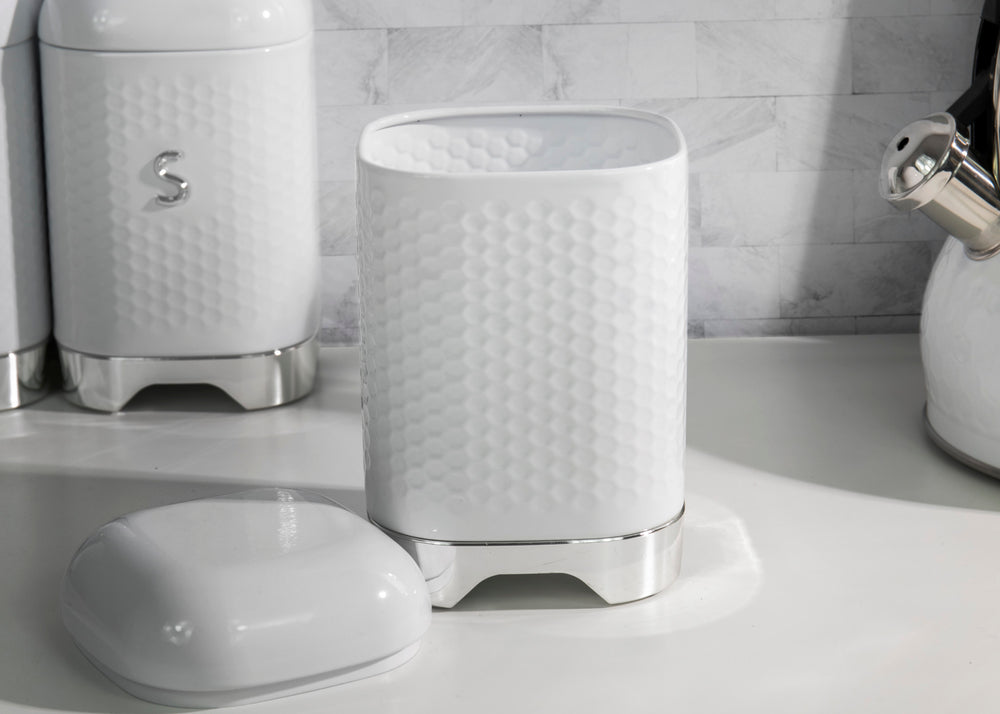 Lovello Retro Storage Jar with Geometric Textured Finish - Ice White