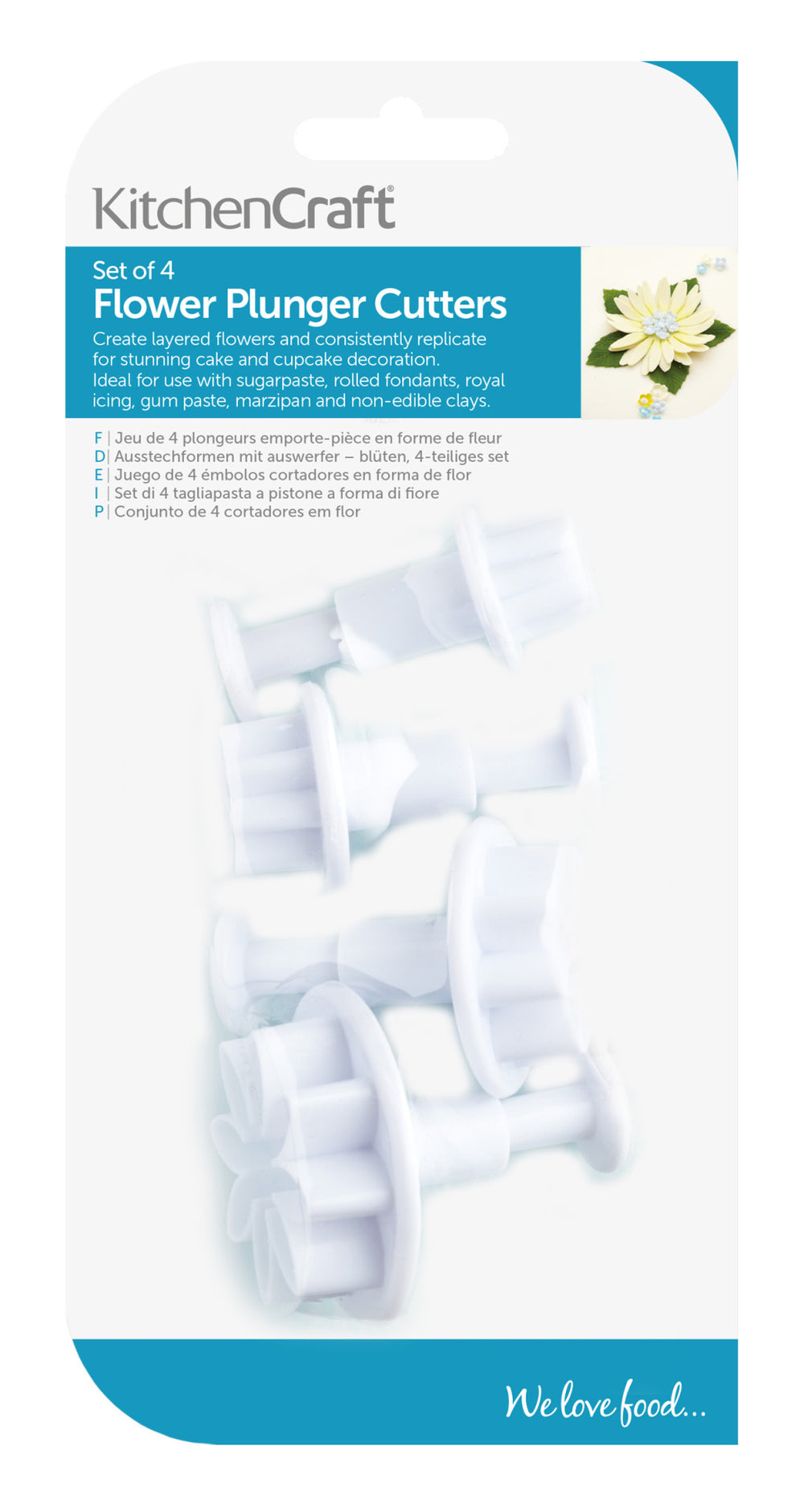 KitchenCraft Set of 4 Flower Fondant Plunger Cutters