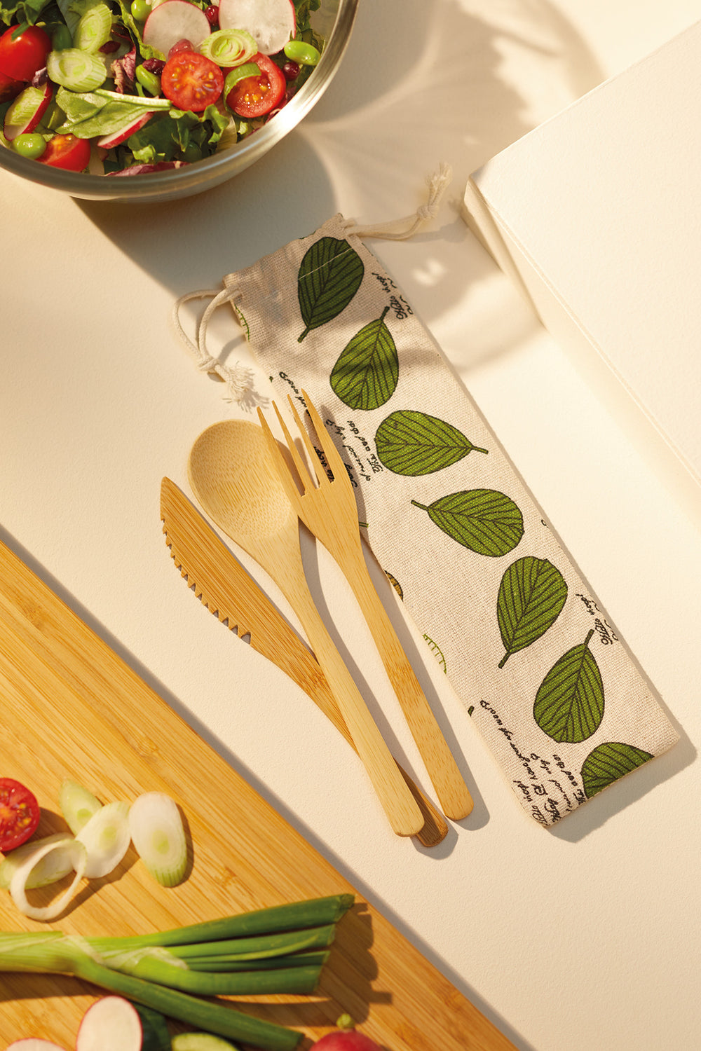 Natural Elements Reusable Bamboo Cutlery Set in Fabric Pouch