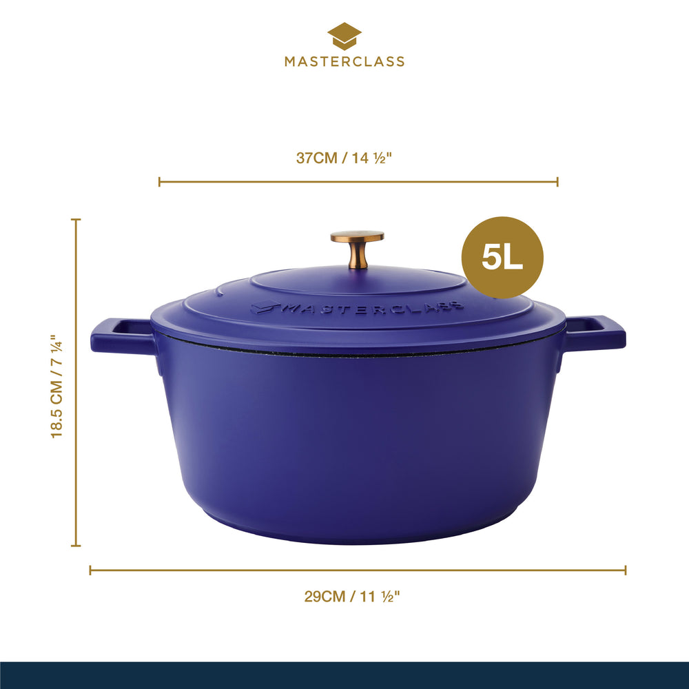 MasterClass Electric Blue Cast Aluminium Casserole Dish, 5L