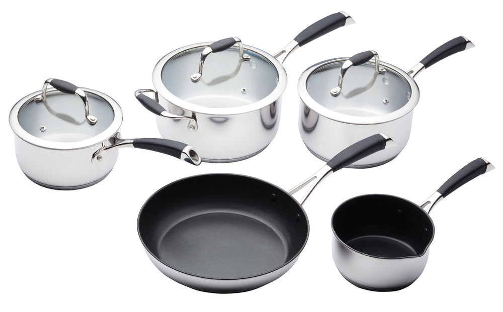 6pc Deluxe Cookware Set with 3x Saucepans with Glass Lids, x 1x Sauté Pan, 1x Milk Pan and 1x Quilted Single Oven Glove