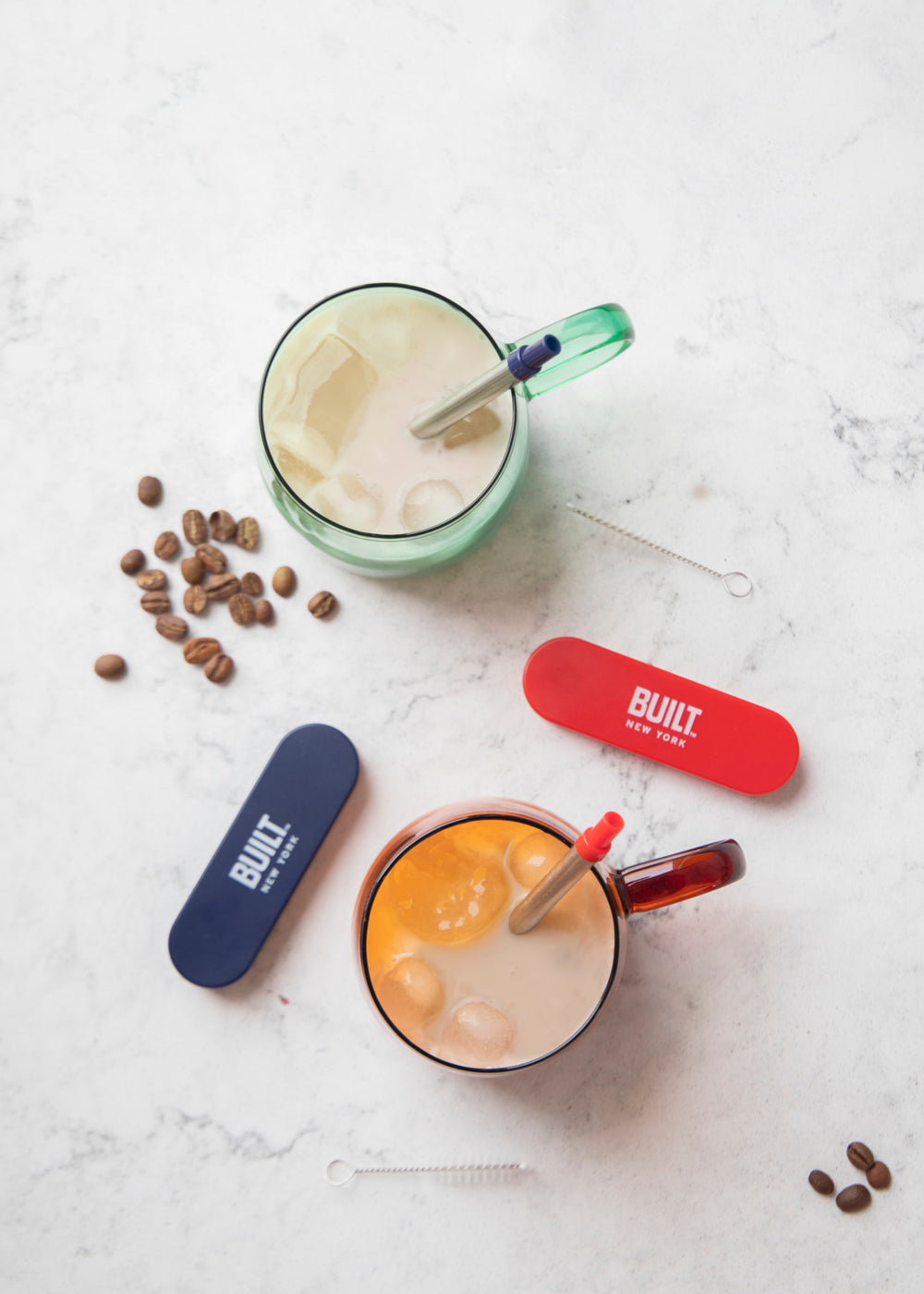 BUILT Retractable Straw with Protective Case - Stainless Steel, Red