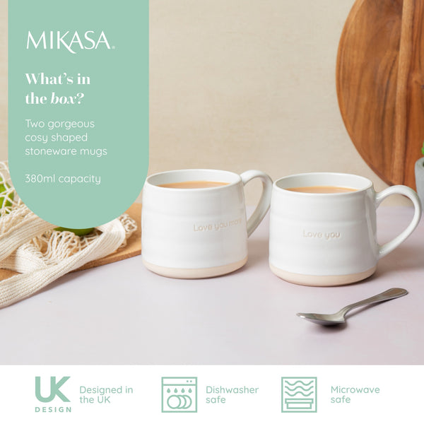 Mikasa Farmhouse Love Ceramic Mugs, Set of 2, 380ml, White image 8