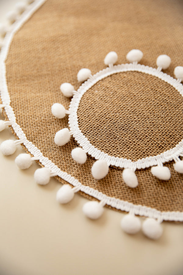 Natural Elements Set of 4 Woven Hessian Drink Coasters with Pom Pom Decorations image 6