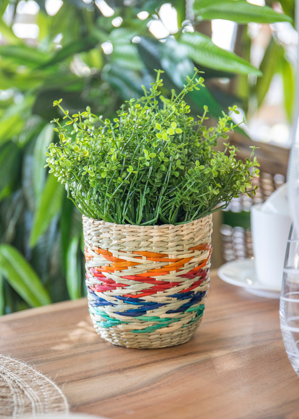 KitchenCraft Seagrass Plant Basket, Rainbow Striped Design