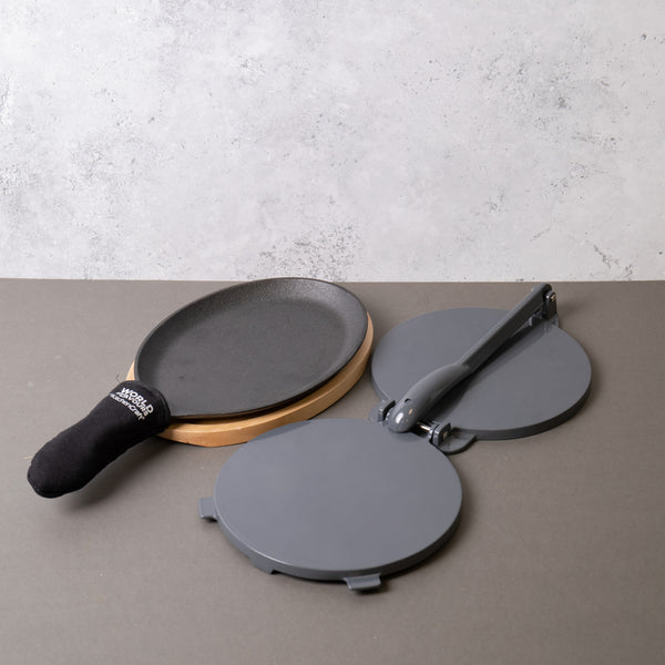 2pc Mexican Cooking Set with Tortilla Press and Cast Iron Fajita Sizzler image 2