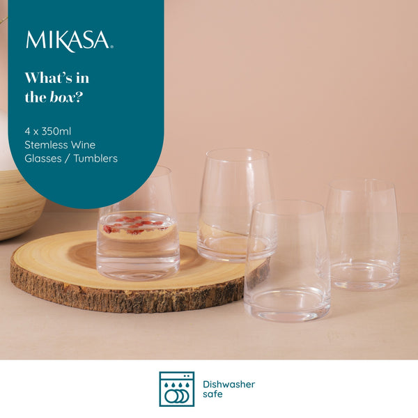 Mikasa Palermo Crystal Stemless Wine Glasses, Set of 4, 350ml image 9