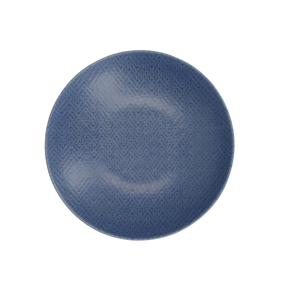 KitchenCraft Set of 4 Pasta Bowls in Gift Box, Lead-Free Glazed Stoneware - Embossed Blue / Cream