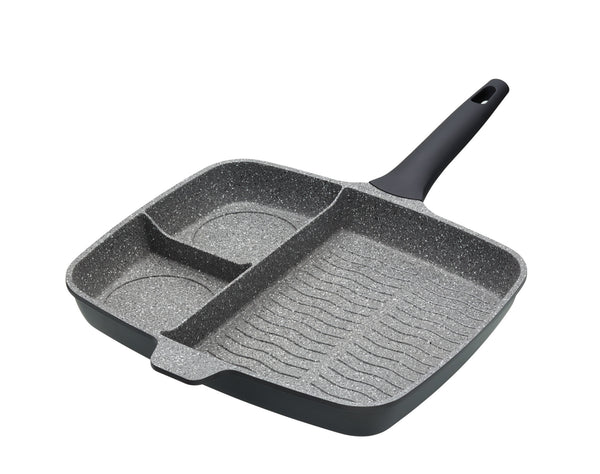 2pc Induction-Safe & Non-Stick Cast Aluminium Pan Set with Three-Section Grill Pan, 32cm and Wok, 28cm image 4