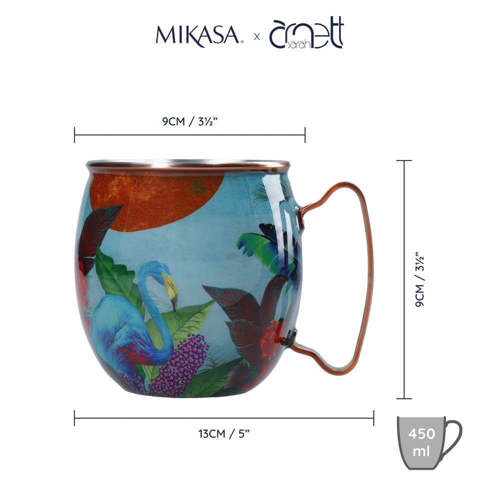 Mikasa x Sarah Arnett Stainless Steel Moscow Mule Mug with Flamingo Print, 450ml