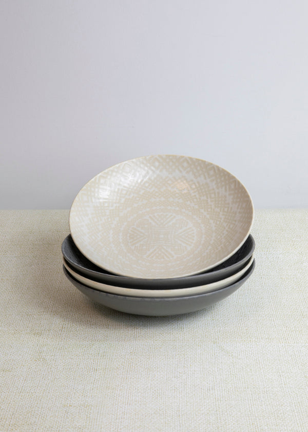 KitchenCraft Set of 4 Pasta Bowls in Gift Box, Lead-Free Glazed Stoneware - Embossed Grey image 9