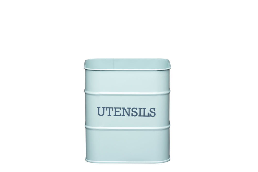 2pc Vintage Blue Stainless Steel Kitchen Storage Set including Compost Bin and Utensil Pot