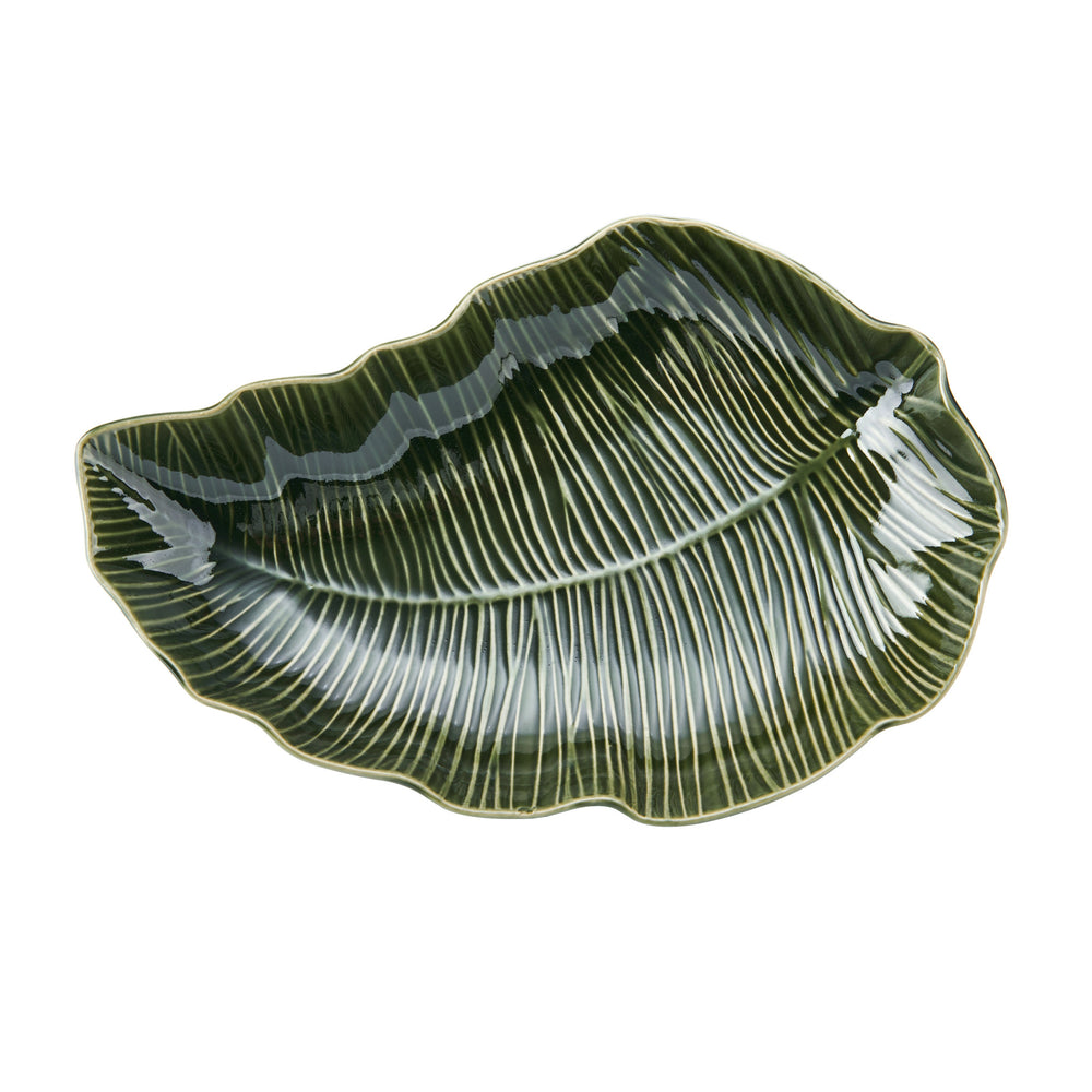 Mikasa Jardin Leaf-Shaped Stoneware Serving Dish, 31.5cm, Green image 1