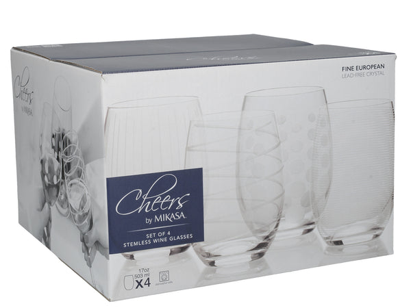 Mikasa 'Cheers' Set of 4 Etched Crystal Stemless Wine Glasses image 4