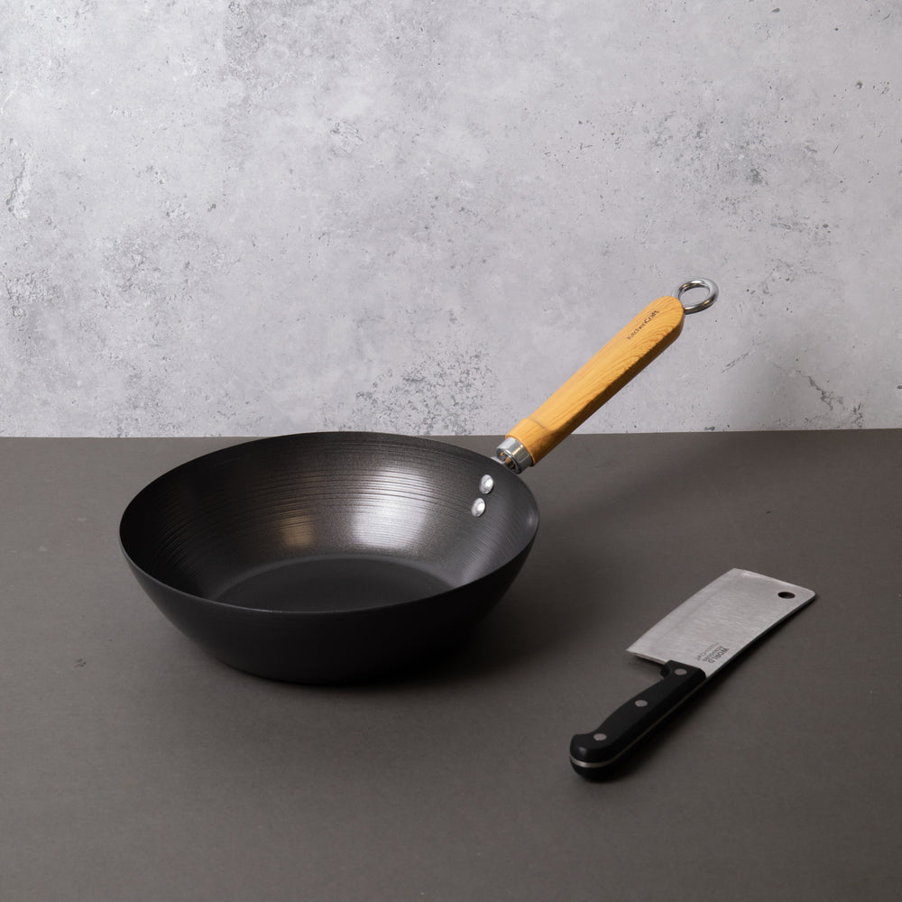 2pc Oriental Cooking Set with Carbon Steel 25cm Non-Stick Wok and Stainless Steel Cleaver