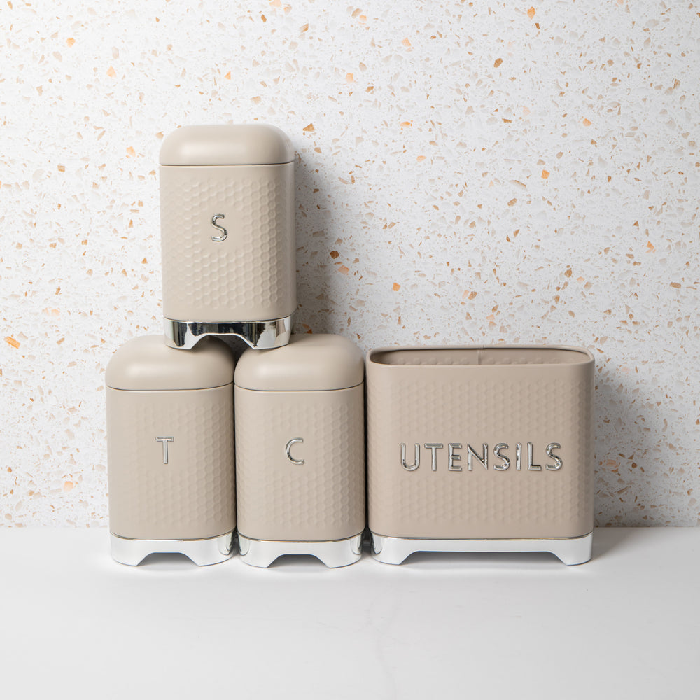 4pc Gift-Boxed Iced Latte Storage Set with Tea, Coffee and Sugar Canisters and Utensil Store - Lovello