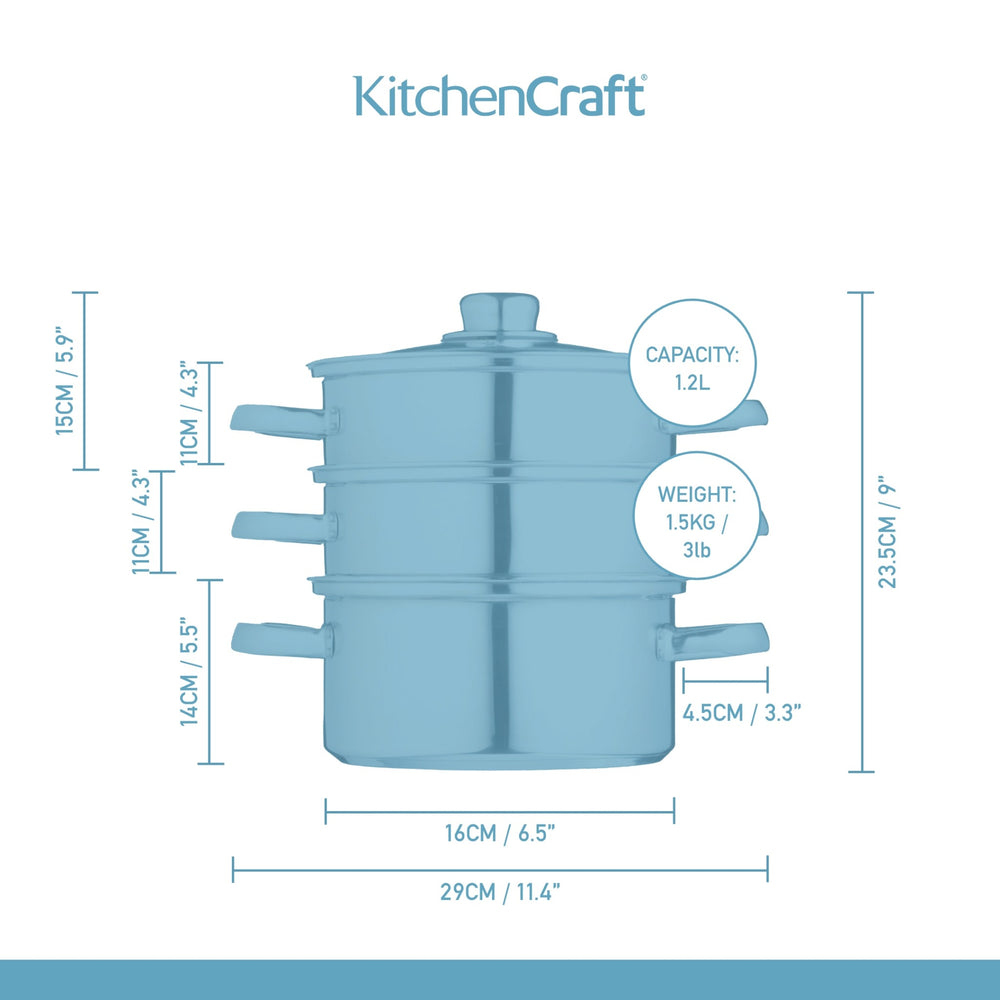 KitchenCraft Stainless Steel Three Tier Steamer, 16cm