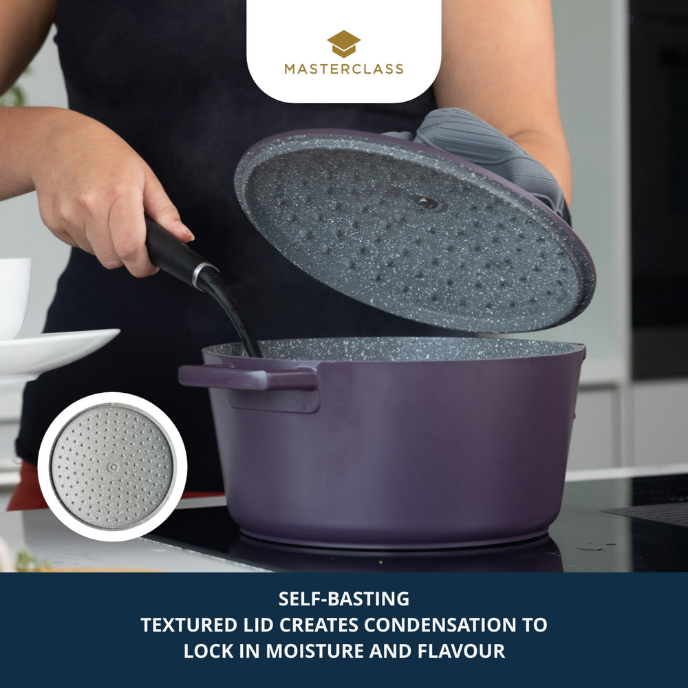 MasterClass Purple Cast Aluminium Casserole Dish, 24cm, 4L
