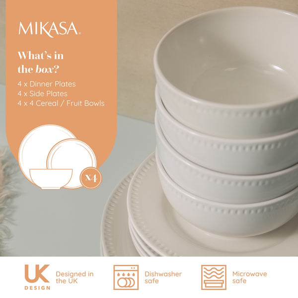 Mikasa Cranborne 12-Piece Stoneware Dinner Set, Cream image 7