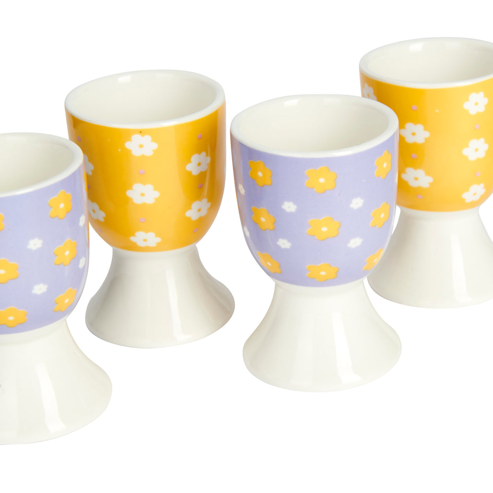 KitchenCraft Retro Floral Egg Cup Set - Porcelain, 4 Pieces