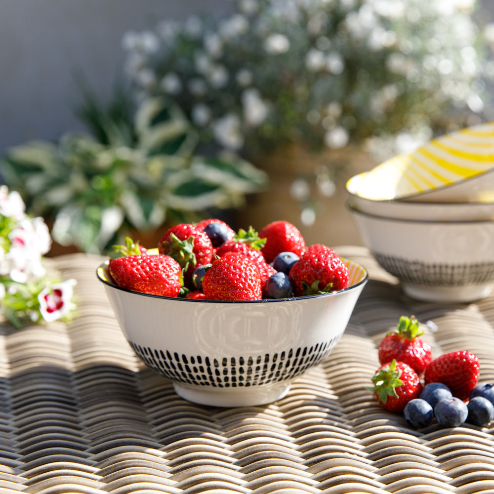 Set of 4 KitchenCraft Moroccan Style Yellow Stripe Ceramic Bowls